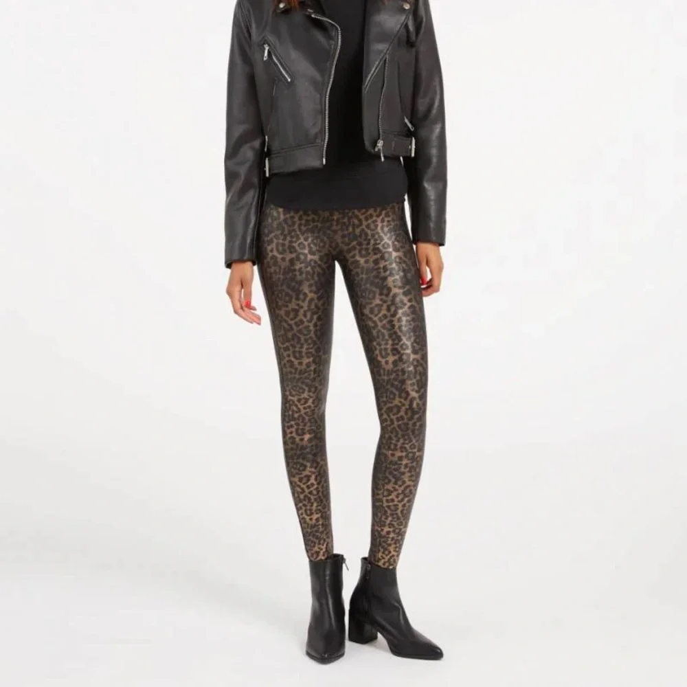 Spanx Faux Leather Leopard Leggings Leopard Shine Size Medium Animal Print - Picture 4 of 12